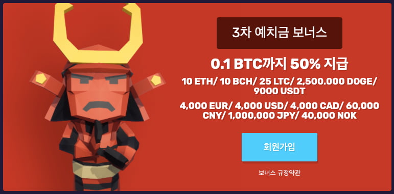 BitcoinCasino.io 환영 보너스 - 세 번째 입금 보너스 – 50%

