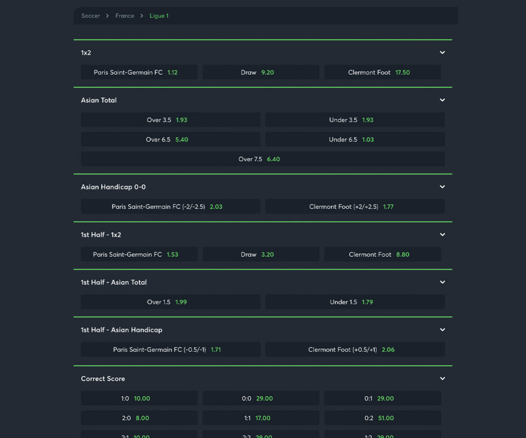 Sportsbet.io 베팅 타입